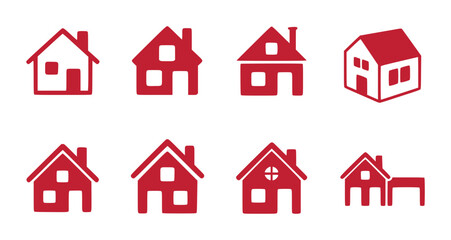 Collection of Red House Icons on a White Background