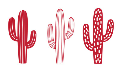 Three Red Stylized Cacti on a White Background © Ismail