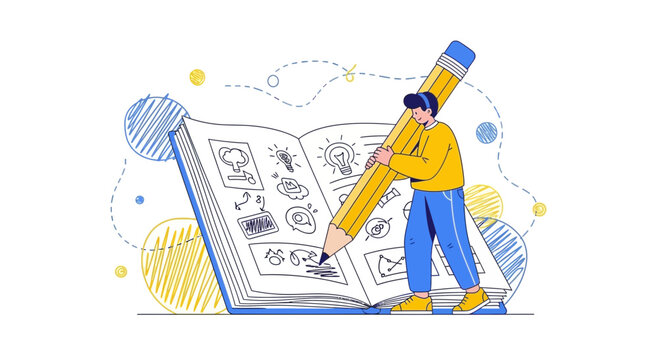 Conceptualizing Ideas: A Young Man Illustrates Visions in a Notebook with a Pencil