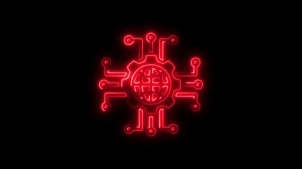 Glowing red neon tech circuit design with integrated global information - Powered by Adobe