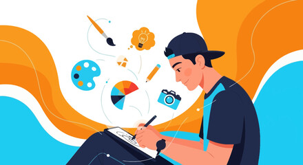 Creative Designer Working On Digital Art and Illustrations With Tools and Ideas