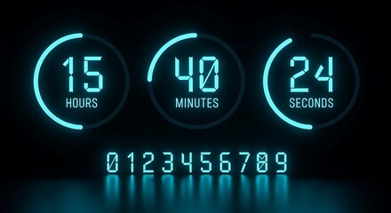 Digital Countdown Timer Displaying Hours Minutes and Seconds with Glowing Neon Numbers