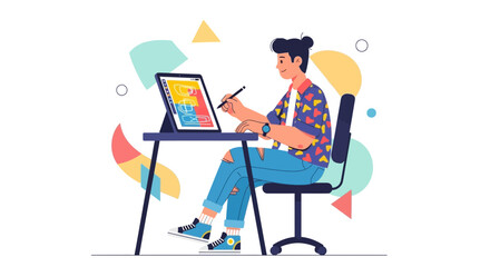 Creative Designer Working On Digital Art Using Tablet Illustration Concept Design Cartoon