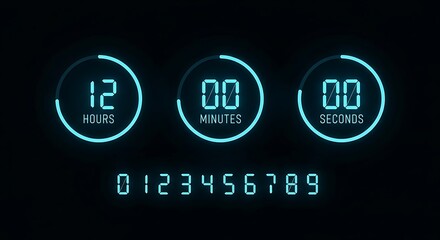 Digital Countdown Timer Displaying Hours Minutes And Seconds Neon Style