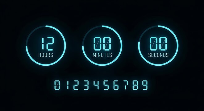 Digital Countdown Timer Displaying Hours Minutes And Seconds Neon Style