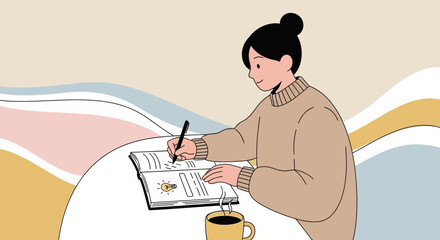 Creative Writer Composing Notes With Coffee and Gathering Ideas for Work Plans