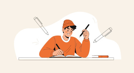 Creative Writing and Composition: A Young Author Immersed in the Act of Drafting and Creation