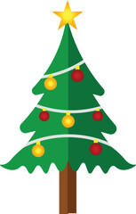 Festive Flat Christmas Tree with Ornaments and Star