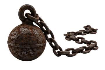 Rusty ball and chain isolated on transparent background