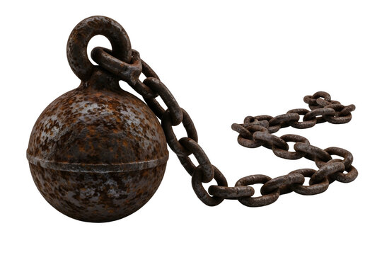 Rusty ball and chain isolated on transparent background