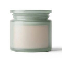 Empty Light Green Cosmetic Jar with Lid on White Background