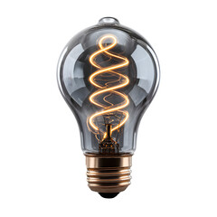 Vintage edison led light bulb with glowing spiral filament isolated on transparent background