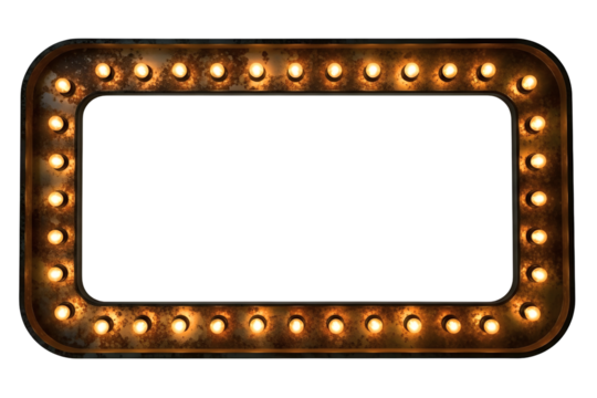 Vintage illuminated sign frame isolated on transparent background