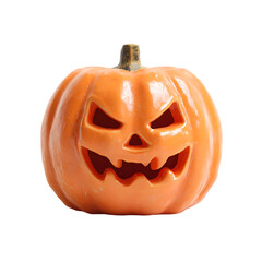 Spooky carved halloween jack o lantern with a scary face isolated on transparent background