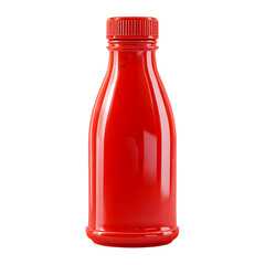 A single bright red plastic bottle with a ribbed cap isolated on transparent background