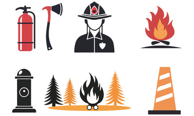 Firefighting Icons – Fire Safety, Emergency Equipment, and Firefighter Symbols .
