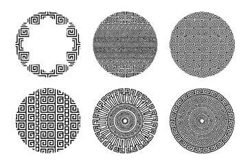 Greek key circular patterns set