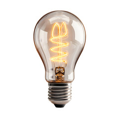 Vintage edison style filament light bulb with glowing warm light isolated on transparent background