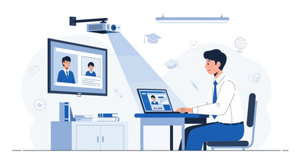 Online Learning Method Presenting Education With Computer Technology Digital Projector