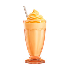 Refreshing orange swirl soft serve ice cream in a tall glass with straw isolated on transparent background