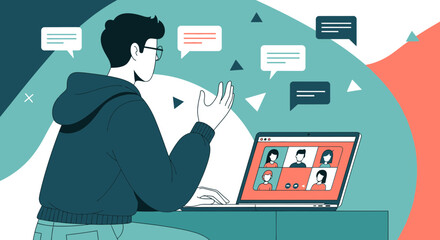 Fototapeta premium Online Meeting Communication And Collaboration In The Digital Age Illustration