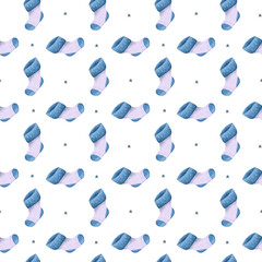 New Year watercolor pattern showcasing festive socks and star ornaments for textile design