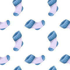 Watercolor socks pattern for New Year celebration packaging and textile design