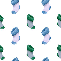 Celebrate New Year with cheerful watercolor sock pattern for festive wrapping and design projects