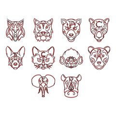 animal head tribal tattoo clip art set