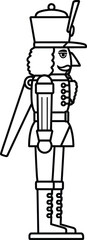 Classic nutcracker soldier silhouette standing profile view black and white