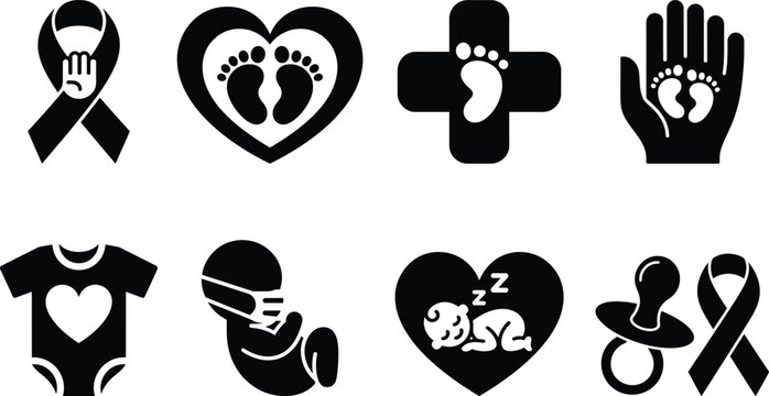Infant care, pregnancy, and awareness icons for health support