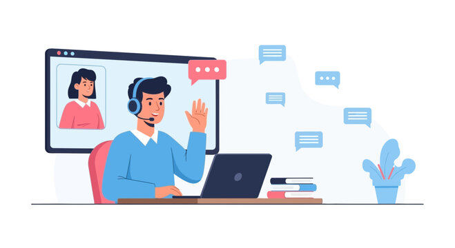 Online Video Conference Interaction Depicting Modern Communication And Connectivity - Powered by Adobe