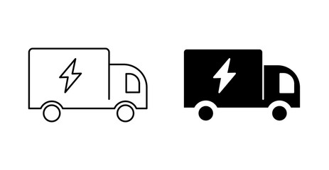 Electric Truck Icon Set, Eco Transport, EV Logistics Symbol, Green Delivery Vehicle Vector