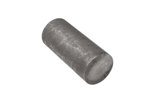 Gray metallic cylindrical weight is isolated.