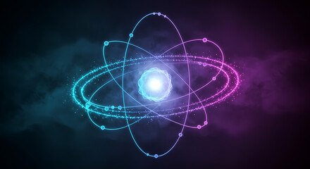 Atom Model with Orbiting Electrons on Dark Background