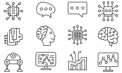 Artificial Intelligence Icons – Machine Learning, Data, and Neural Network Symbols