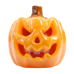 Orange carved halloween jack o lantern with glowing interior isolated on transparent background