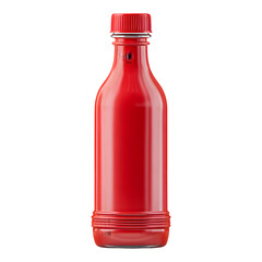 A vibrant red glass bottle with a ribbed texture and red cap isolated on transparent background