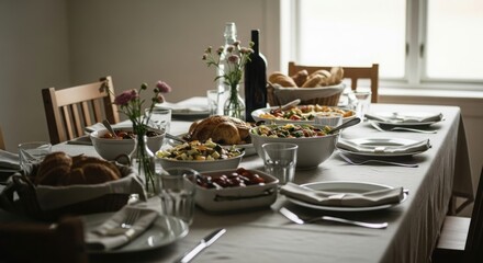 Elegant Thanksgiving Dinner Table Set for a Feast