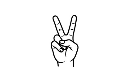 Human Hand Gesturing Peace or Victory Sign in Line Art on Isolated White Background