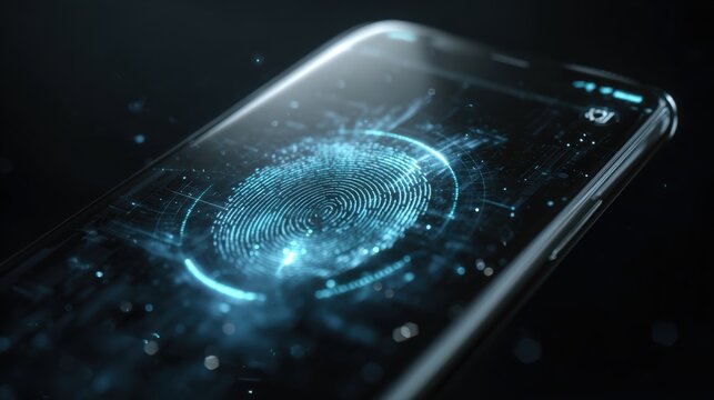 Futuristic Smartphone Display with Glowing Biometric Security Interface