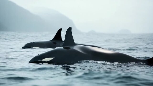  wild orcas or killer whales hunting in japan video