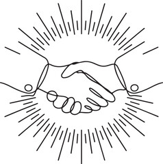 Handshake illustration representing agreement and partnership with radiating lines