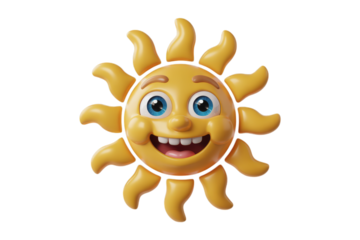 Cheerful 3D Sun Character with Happy Expression smiling