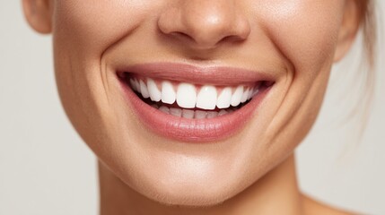 Obraz premium A young woman beams with a joyful smile displaying her flawless white teeth and warmth.