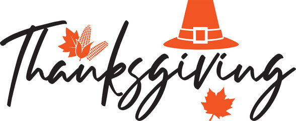 Thanksgiving typography clip art design on plain white transparent isolated background for card, shirt, hoodie, sweatshirt, apparel, card, tag, mug, icon, poster or badge