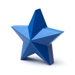 Three-Dimensional Navy Blue Star Shape Object Isolated on White Background, Decorative Element