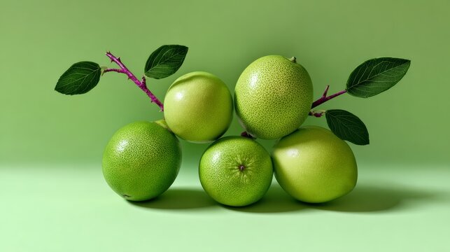 A bunch of green apples are piled on top of each other. The apples are green and shiny, and the leaves on the apples are also green. The image has a fresh and healthy vibe - Powered by Adobe