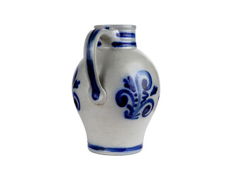 Alter Bembel mit blauem Dekor - Gastronomie und Kultur in Hessen. Fotografie, freigestellt, transparent ohne Hintergrund 