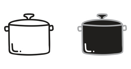 Cooking essentials pot icons for culinary designs, kitchenware illustrations and recipe templates, perfect for food blogs and educational resources